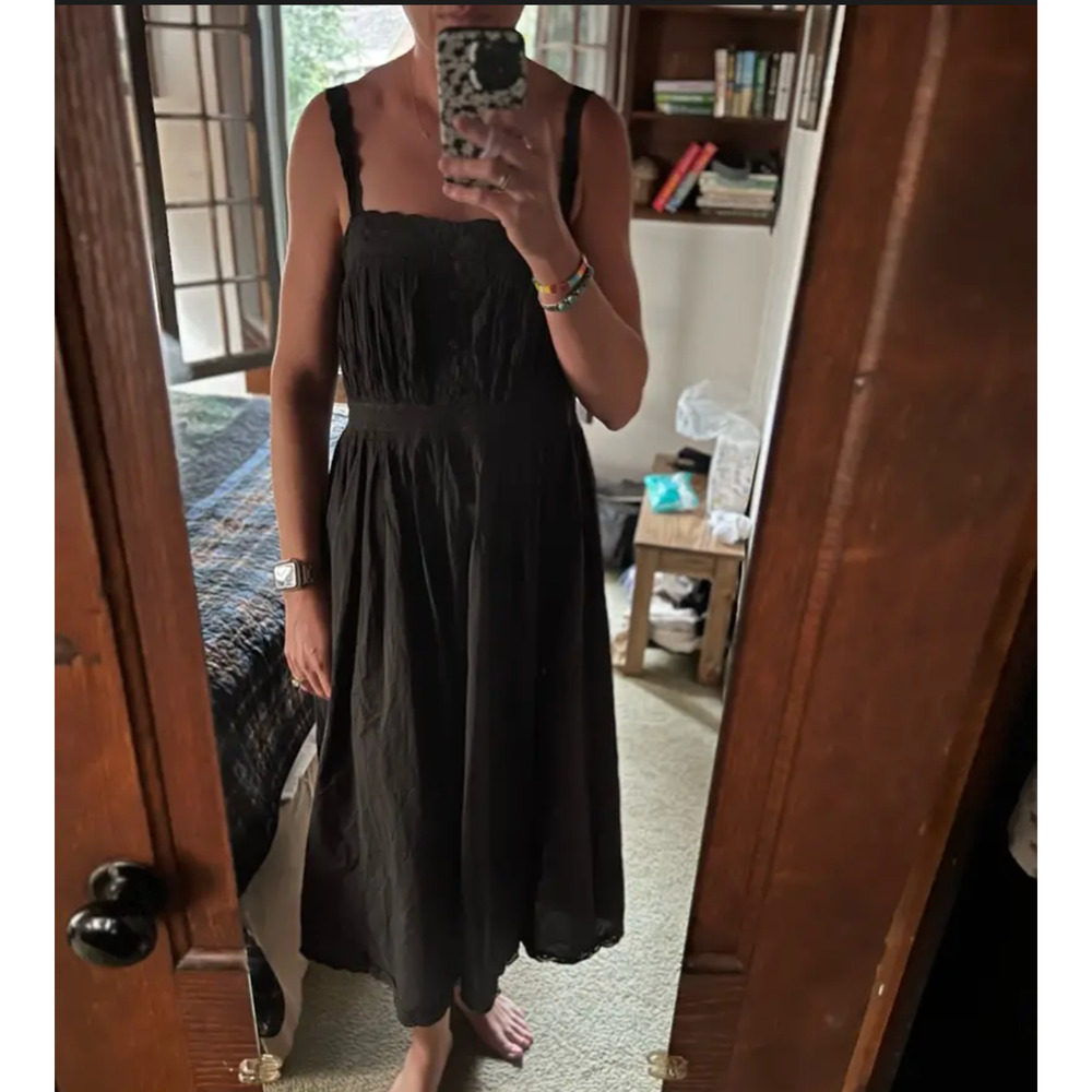 THE GREAT. Black Midi Sundress with Scalloped Straps - Picture 6 of 11